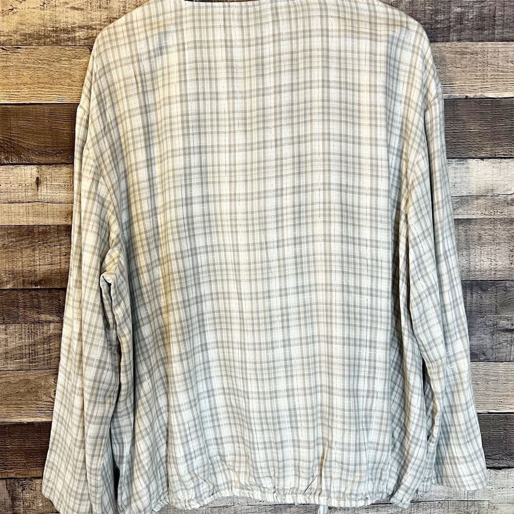Lane Bryant Women's Plus Size 22 Gray Plaid Long Sleeve V-Neck Blouse - Picture 2 of 6